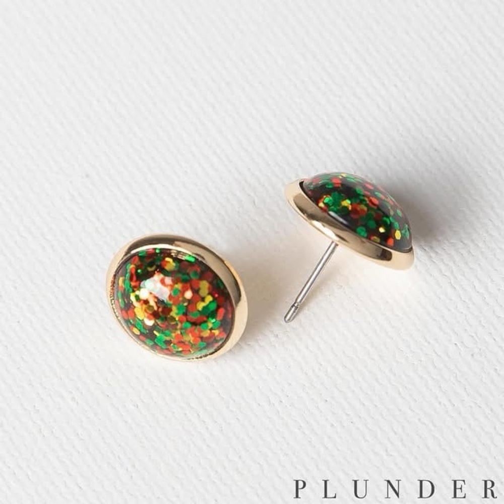 Plunder Gold Earrings with Festive Multicolor Accents